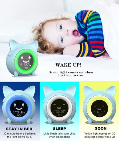 Children Sleep Training Clock - Cat Blue
